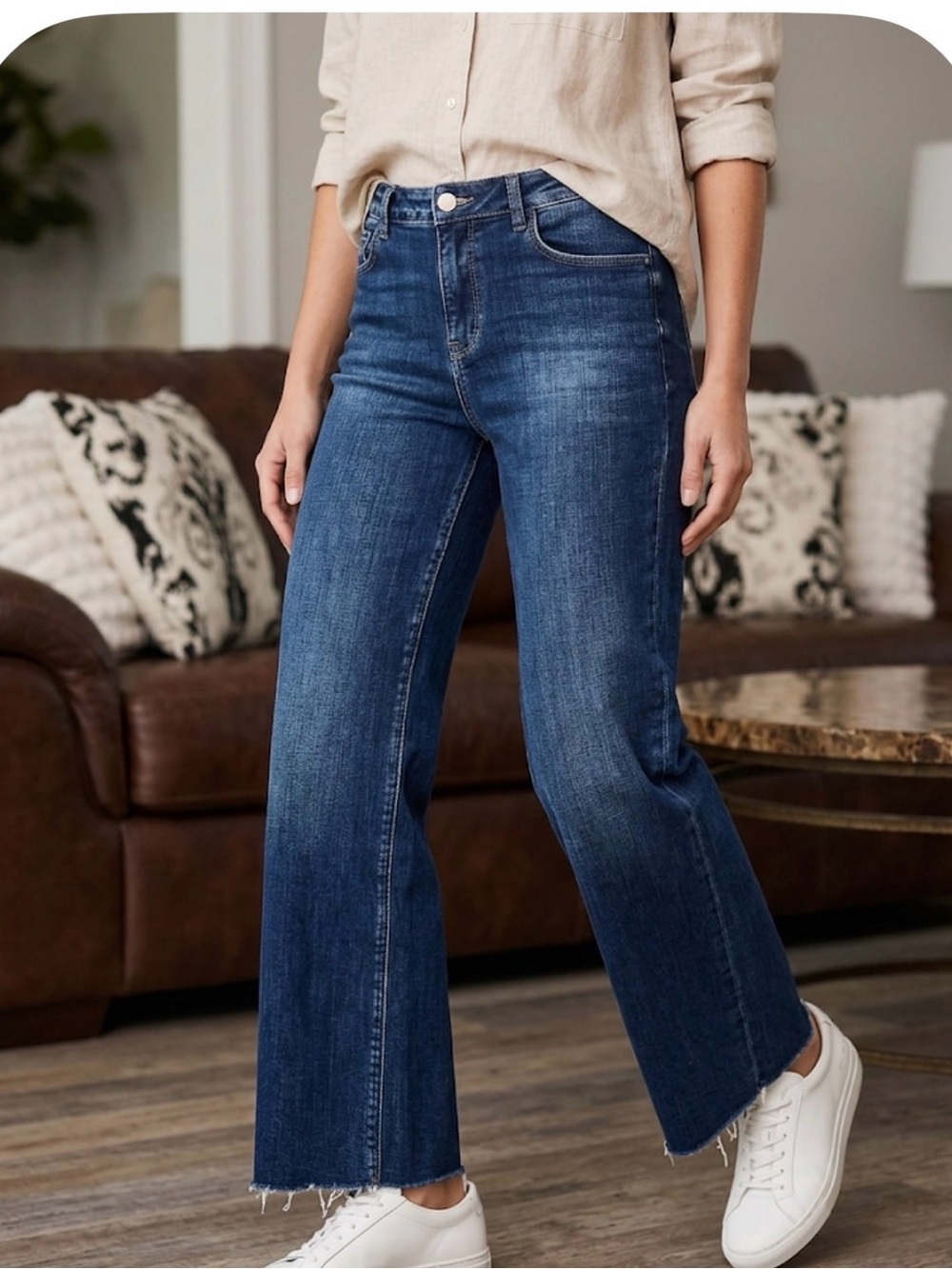 L'AGENCE Dark Blue Wide-Leg Jeans